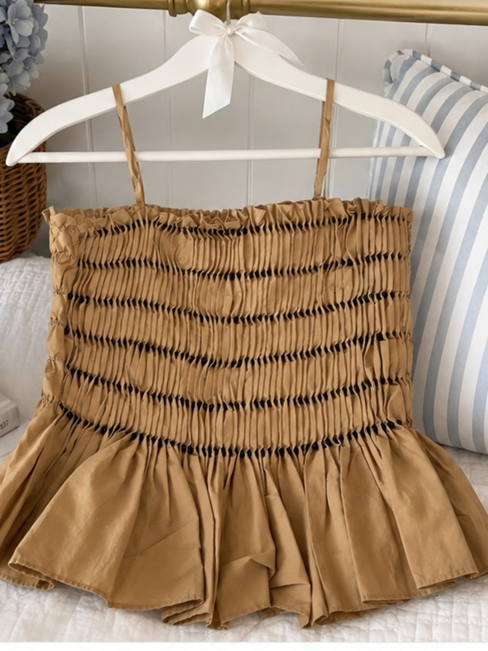 Zara Tan Smocked Peplum Camisole
